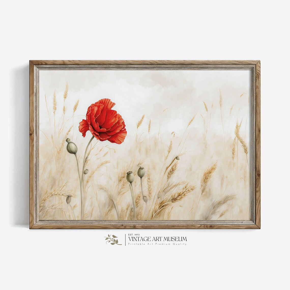 Red Poppy in Wheat Field Vintage Floral Cottagecore Wall Art - Image 3