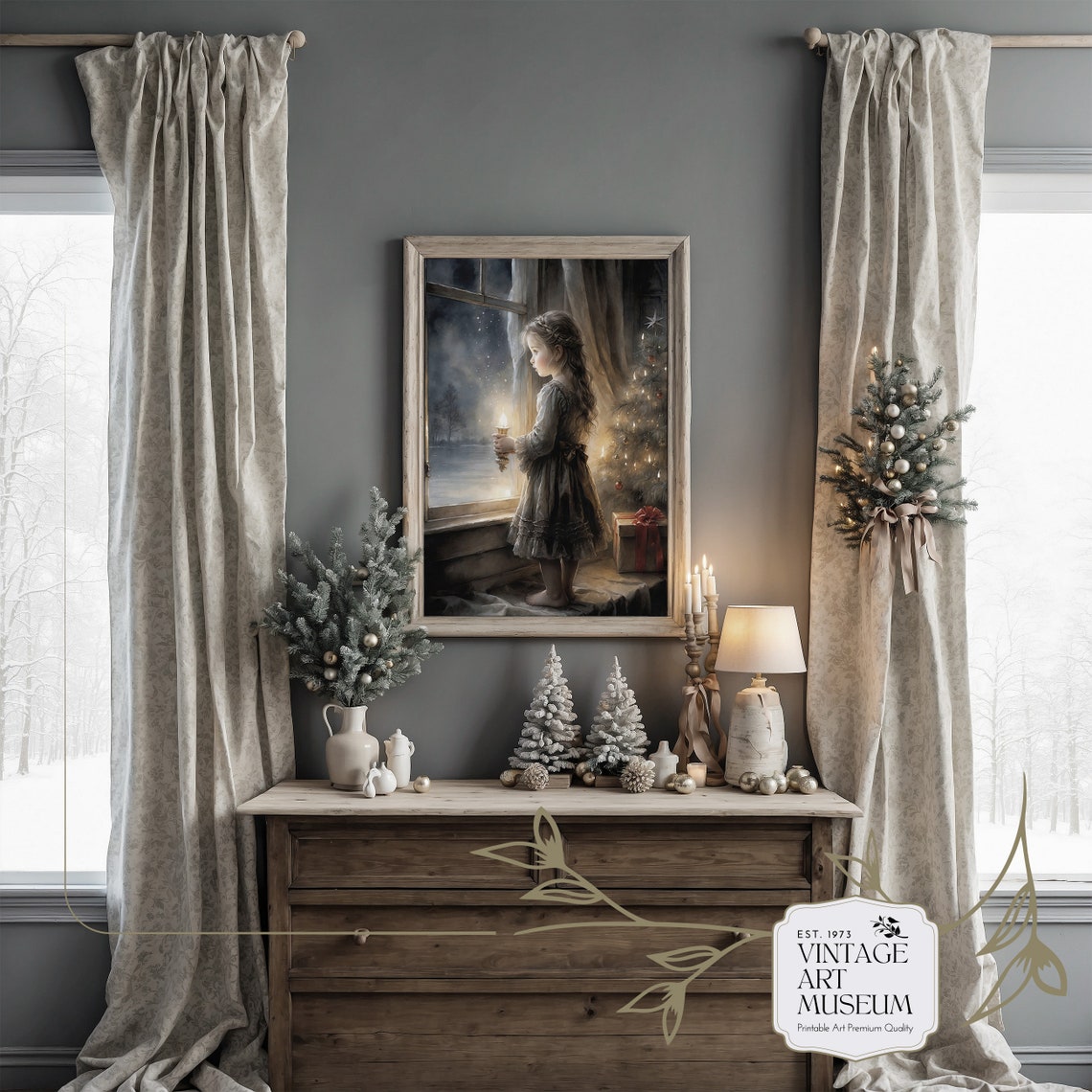 Moody Winter Wall Art Victorian Christmas Little Girl Portrait Painting Printables Cute Art Winter Wonderland 510