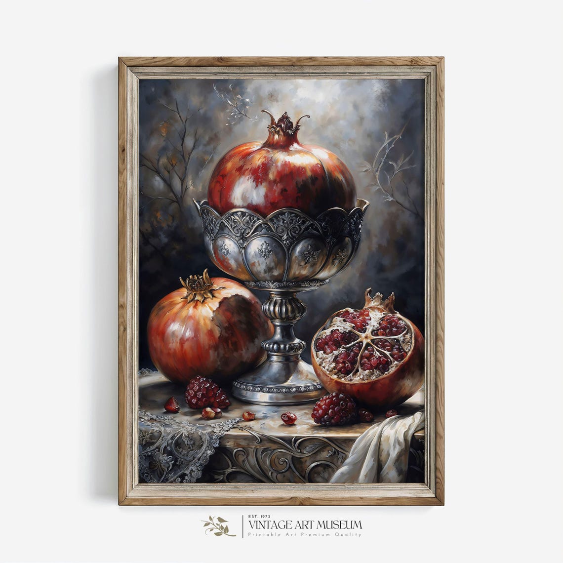 Vintage Pomegranate Still Life Oil Painting Kitchen Wall Art