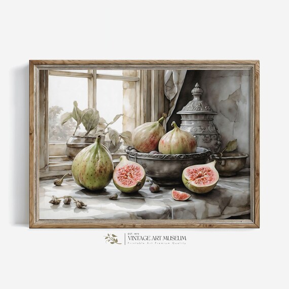 Guava And Figs Still Life Print Kitchen Wall Art Vintage Style Fruit Watercolor For Cottagecore Light Academia Decor Instant 91