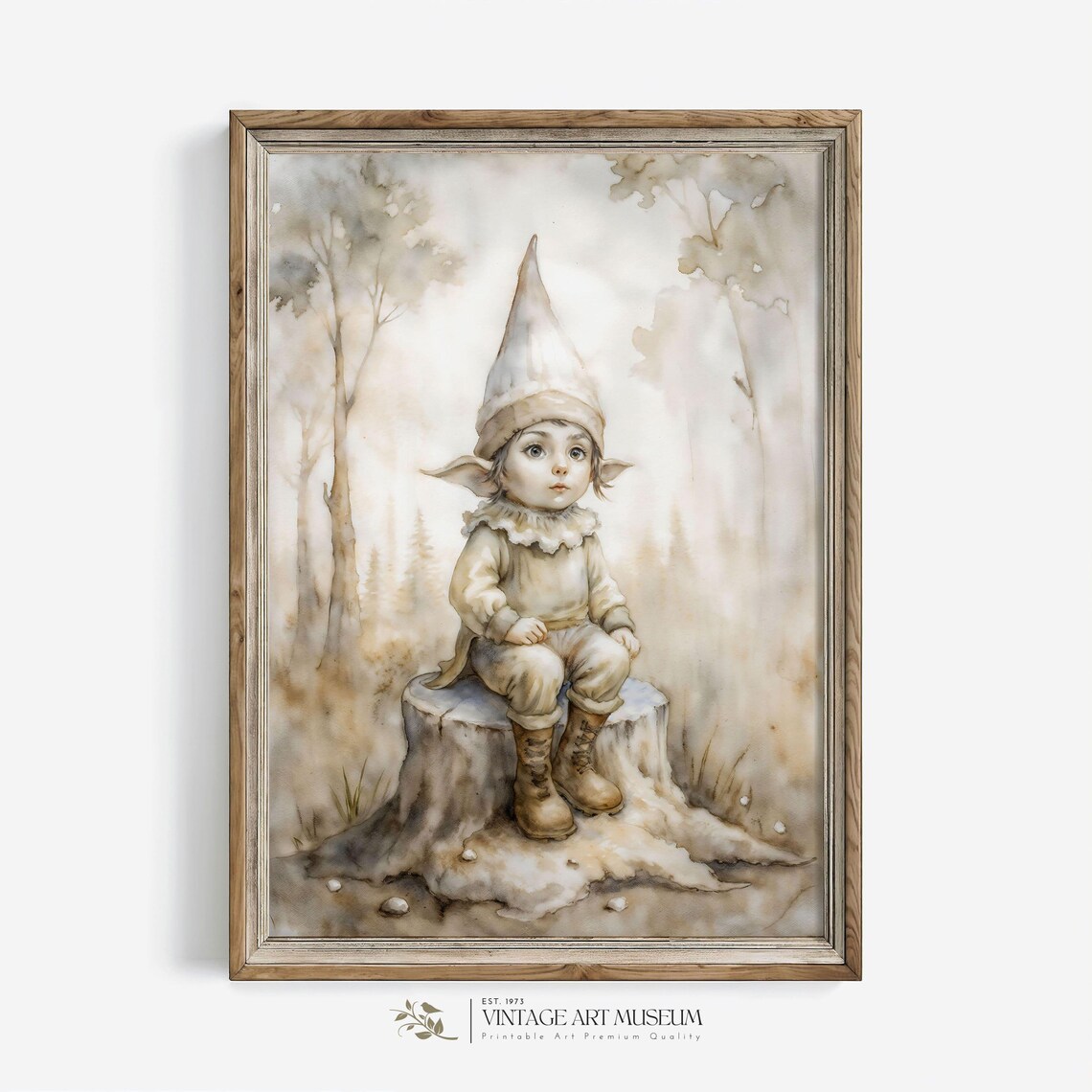 Adorable Baby Gnome Watercolor Nursery Forest Theme Wall Art
