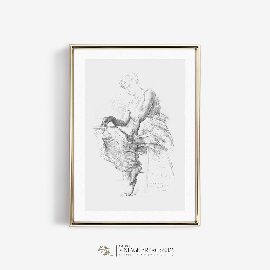 Seated Woman Reading Antique Pencil Sketch Figure Study Wall Art - Image 2