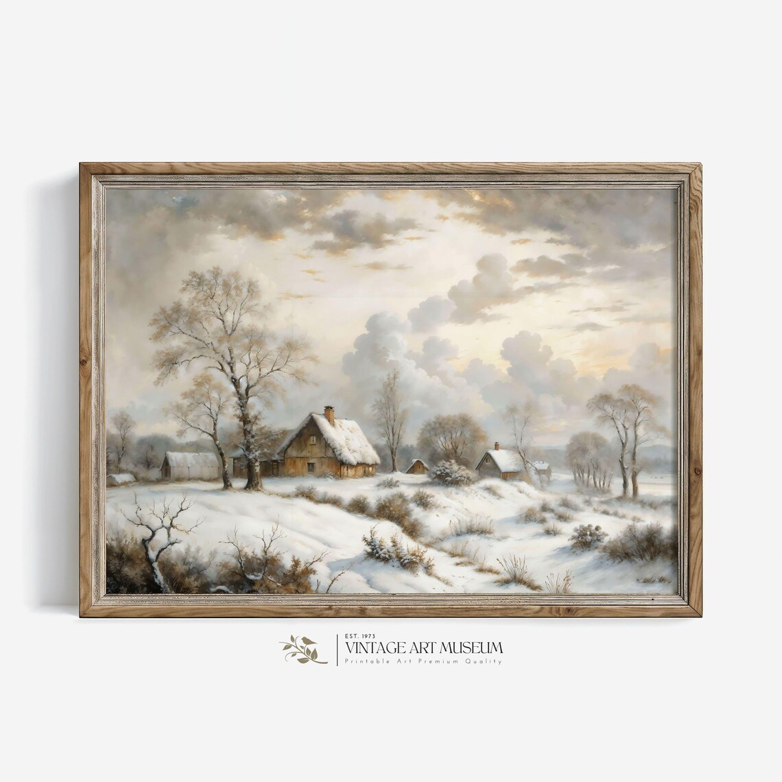 Snowy Farmhouse Countryside With Bare Trees Vintage Winter Art Poster