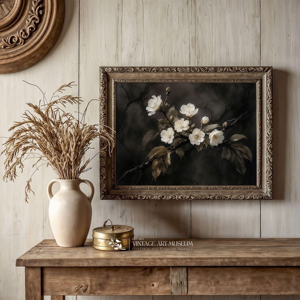 White Blossom Branch Dark Moody Floral Botanical Elegance Poster - Image 3