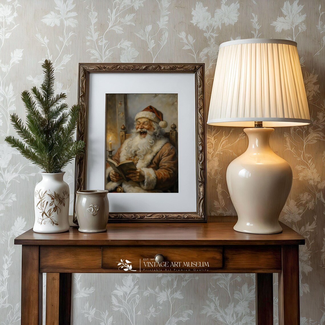 Santa Reads A Funny Book Vintage Christmas Art Print - Image 2