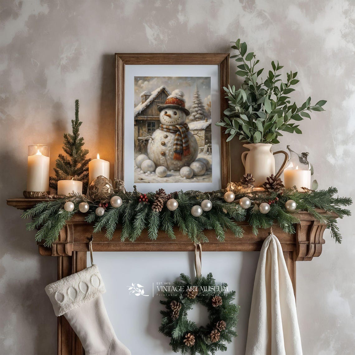 Cheerful Vintage Snowman With Red Hat and Striped Scarf Poster - Image 3