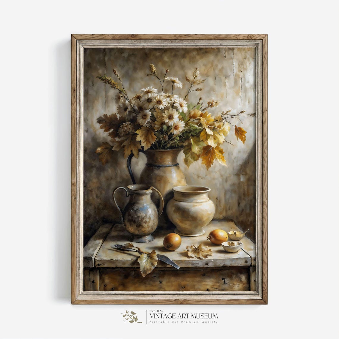 Vintage Daisy Bouquet Clay Pitcher Rustic Farmhouse Still Life Poster