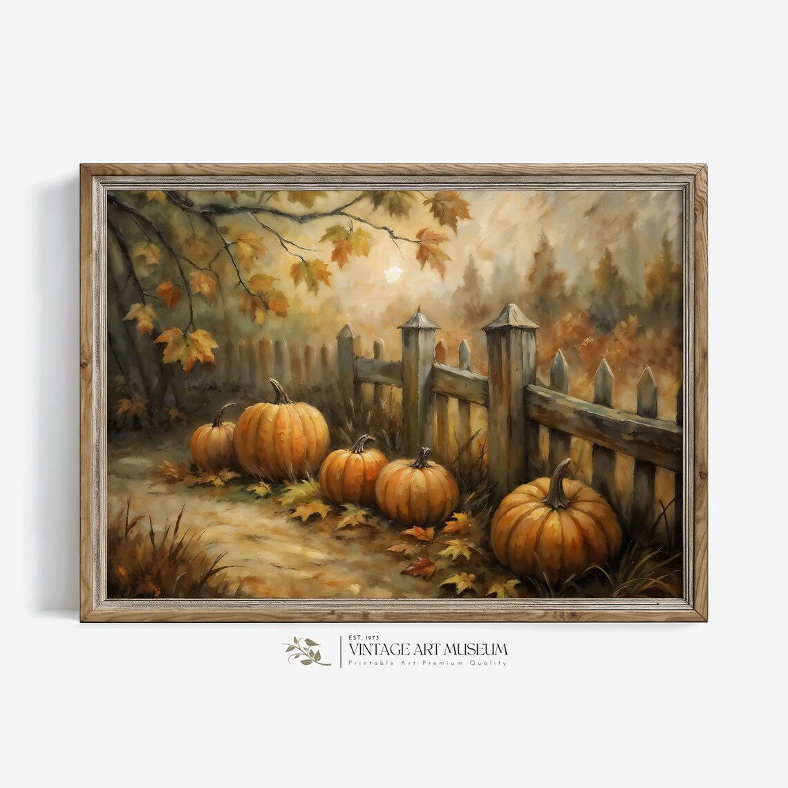 Large Pumpkins Rustic Fence Autumn Art Print