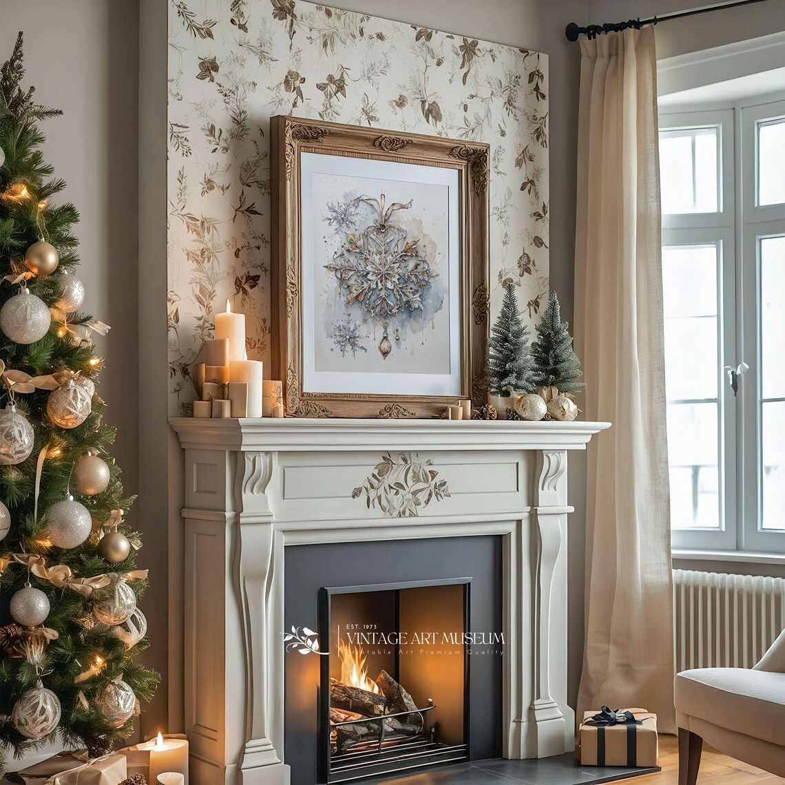 Vintage Style Christmas Snowflake Ornament Art Print