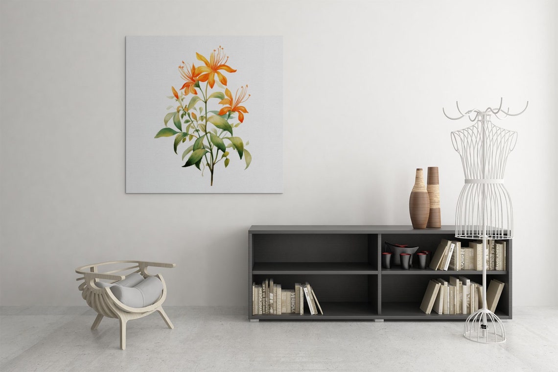 Orange Honeysuckle Sprig Delicate Watercolor Floral Botanical Poster - Image 9