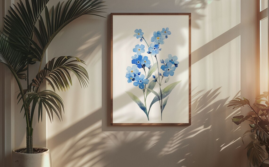 Blue Forget-Me-Not Wildflowers Charming Watercolor Art Poster - Image 7