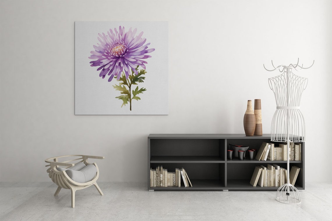 Purple Aster Single Bloom Watercolour Botanical Flower Poster - Image 9