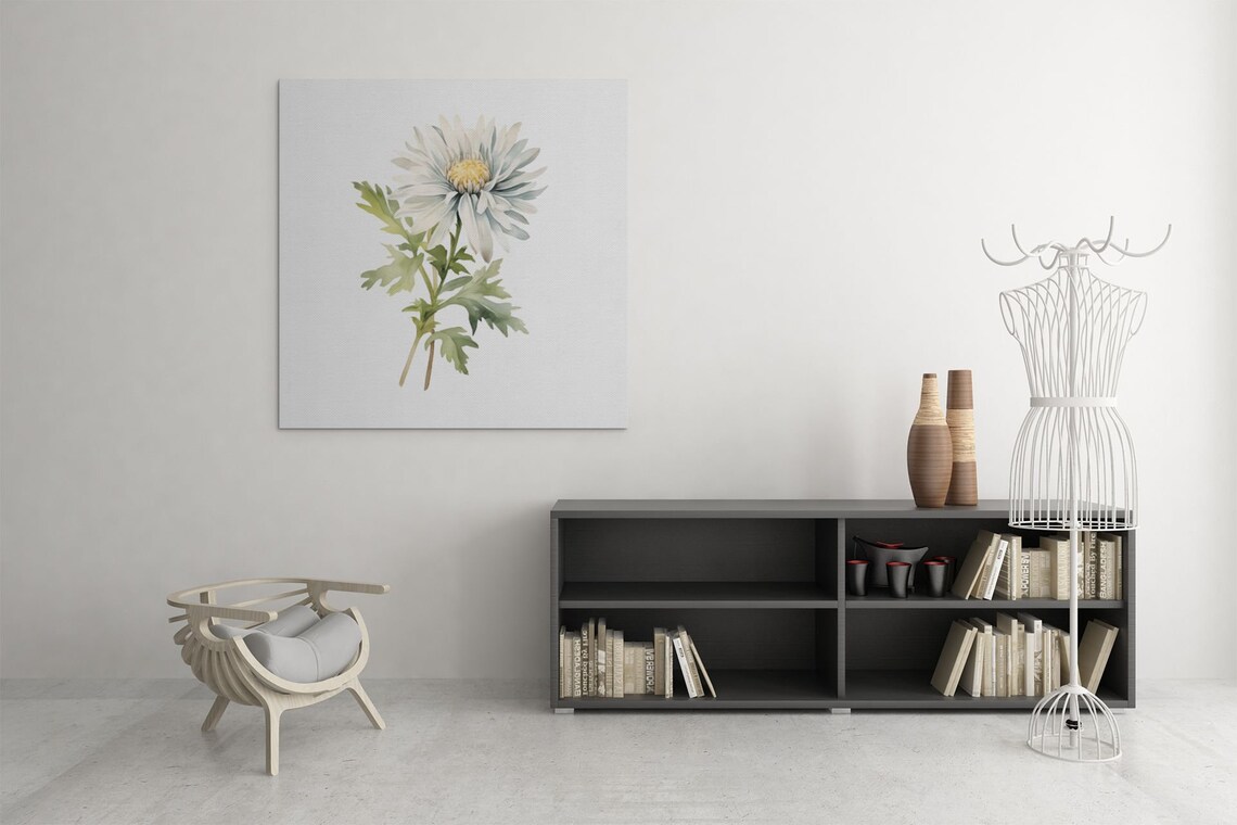 White Aster Flower Golden Center Watercolour Botanical Flower Poster - Image 9