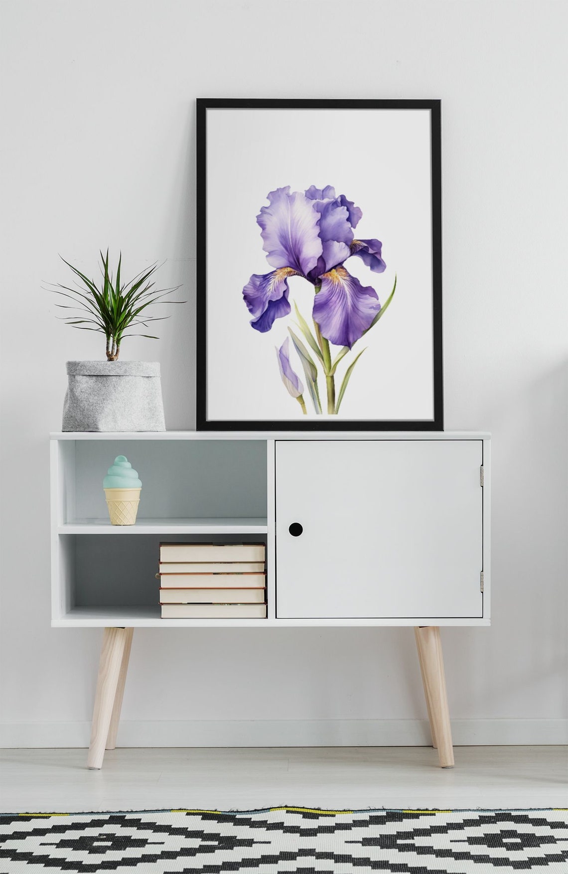 Single Purple Iris Bloom Refined Watercolor Floral Botanical Poster - Image 6