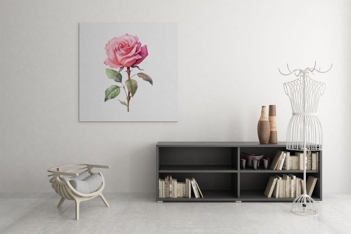Pink Rose Single Bloom Timeless Watercolor Botanical Art Poster - Image 6