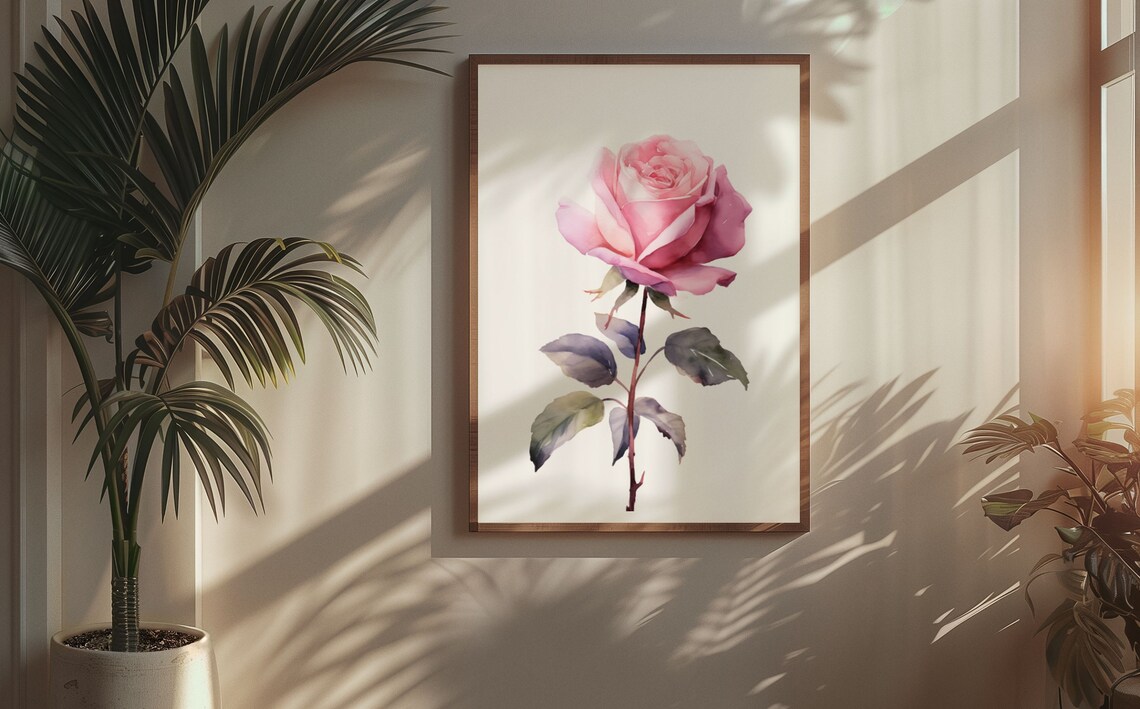 Blush Pink Rose With Dusky Leaves Romantic Watercolor Poster - Image 5