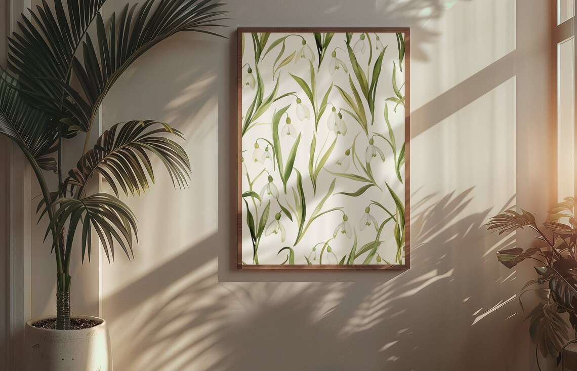 Snowdrop Repeating Floral Pattern Fresh Watercolor Art Poster - Image 2