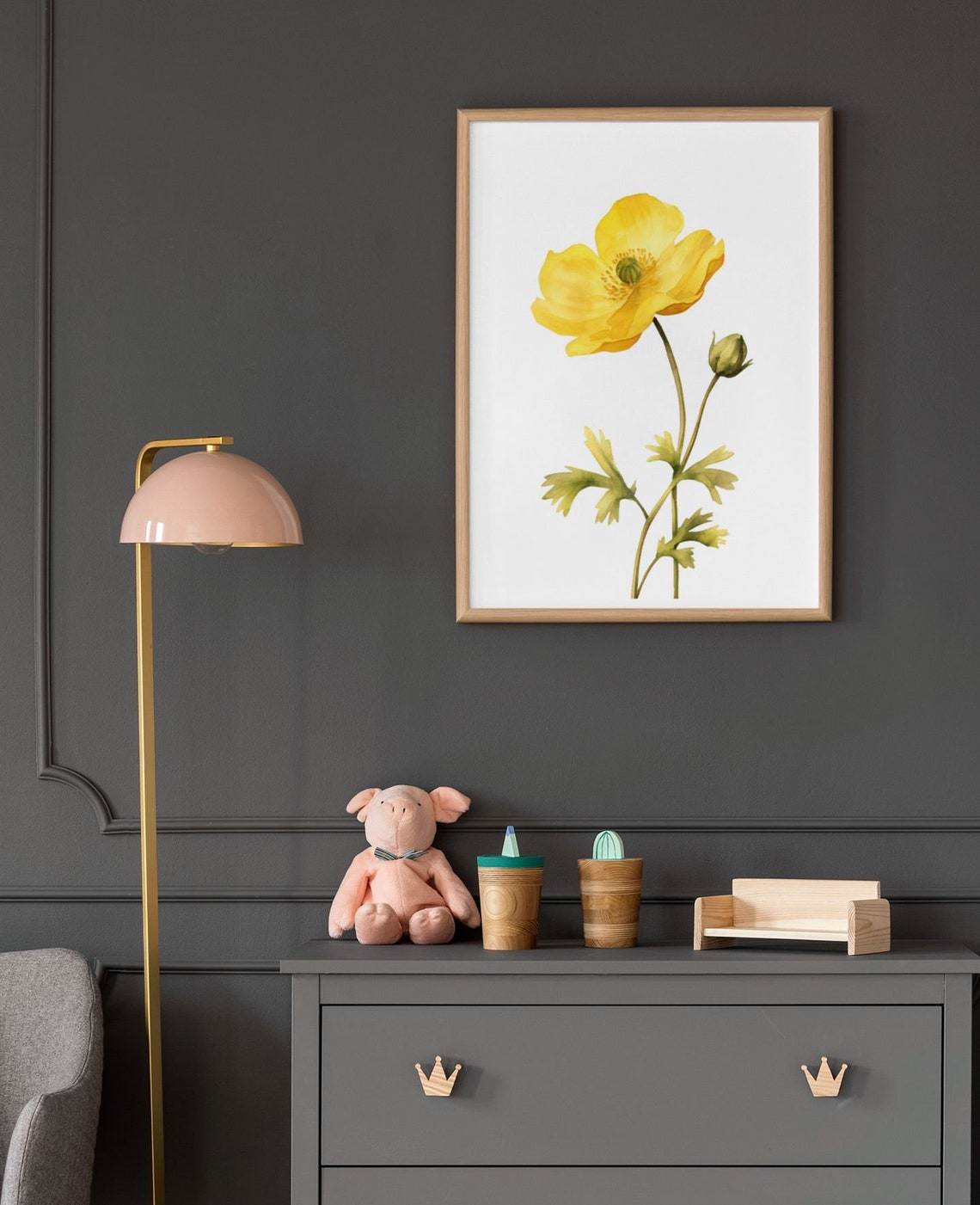 Yellow Buttercup Single Bloom Minimalist Modern Watercolor Poster - Image 8