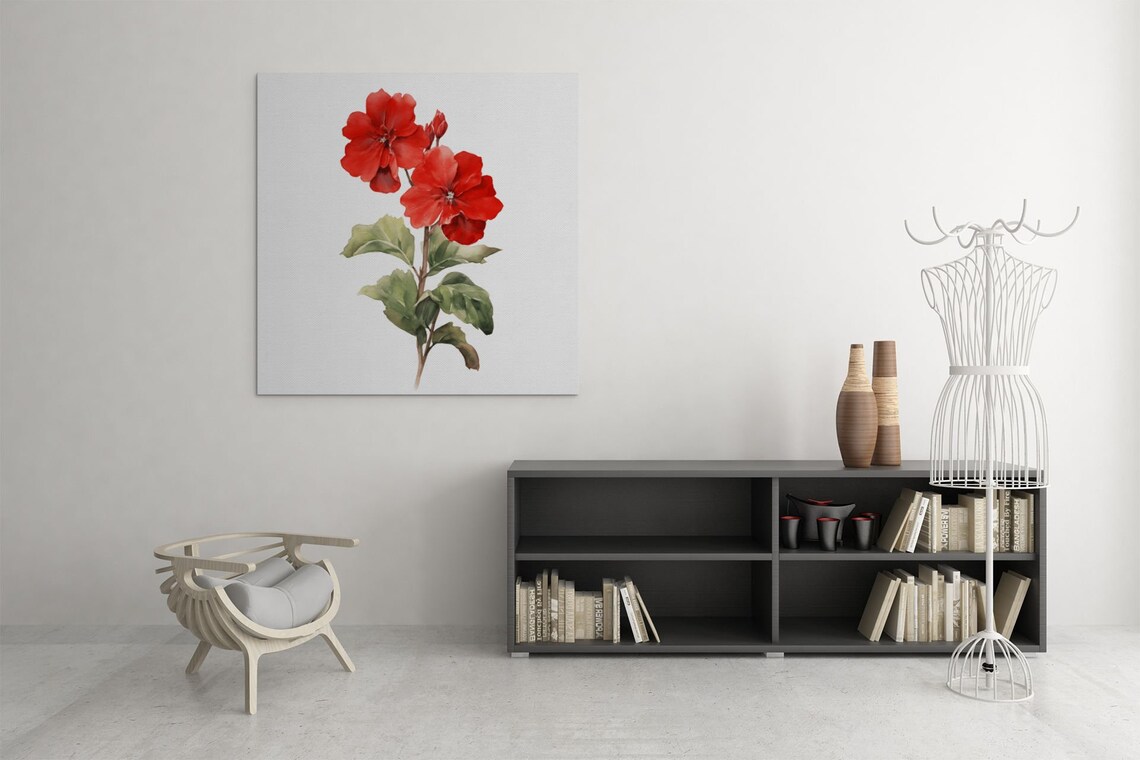 Red Primrose Twin Blooms Watercolour Botanical Flower Poster - Image 8