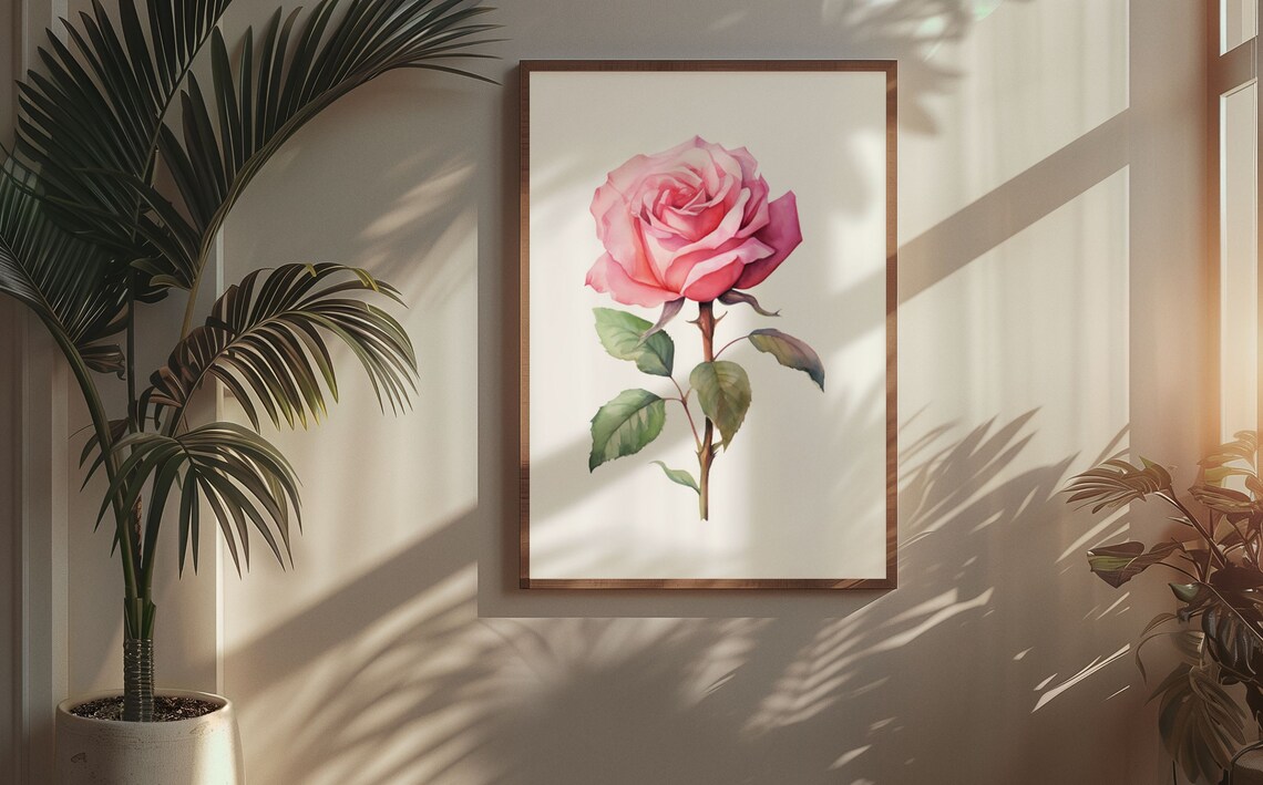Pink Rose Single Bloom Timeless Watercolor Botanical Art Poster - Image 5
