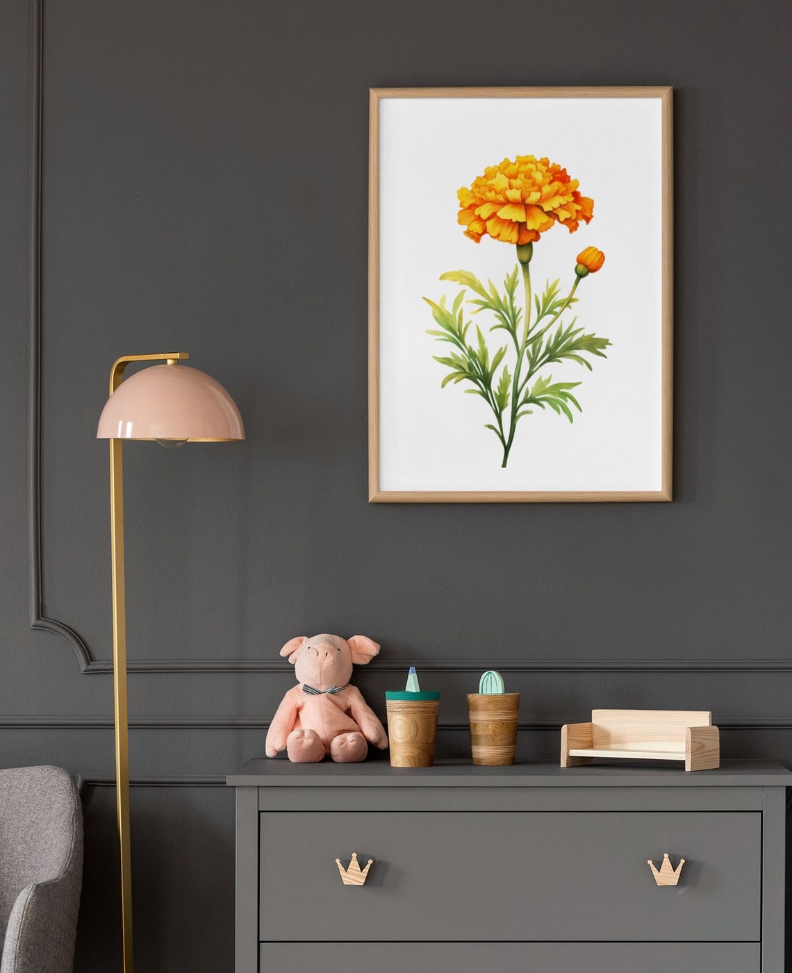 Golden Marigold Bloom Vintage Botanical Watercolour Art Poster - Image 6
