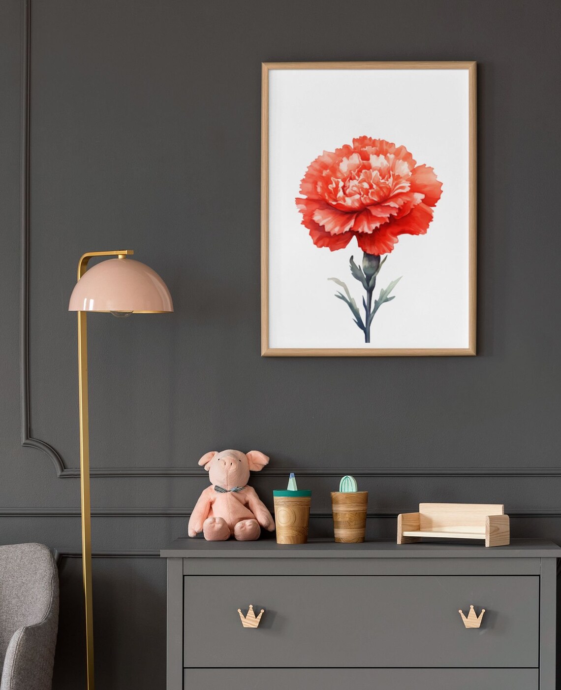Red Carnation Close-Up Bloom Bold Dramatic Watercolor Art Poster - Image 9