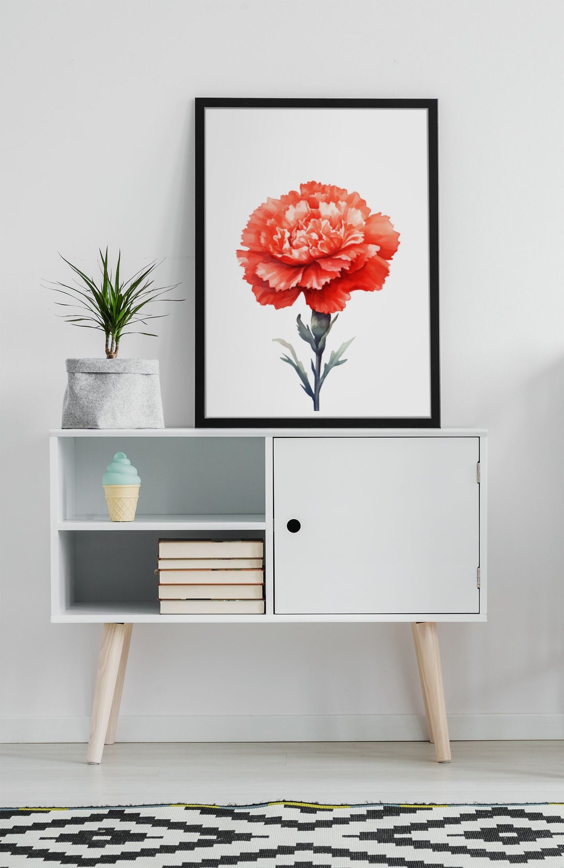 Red Carnation Close-Up Bloom Bold Dramatic Watercolor Art Poster - Image 7