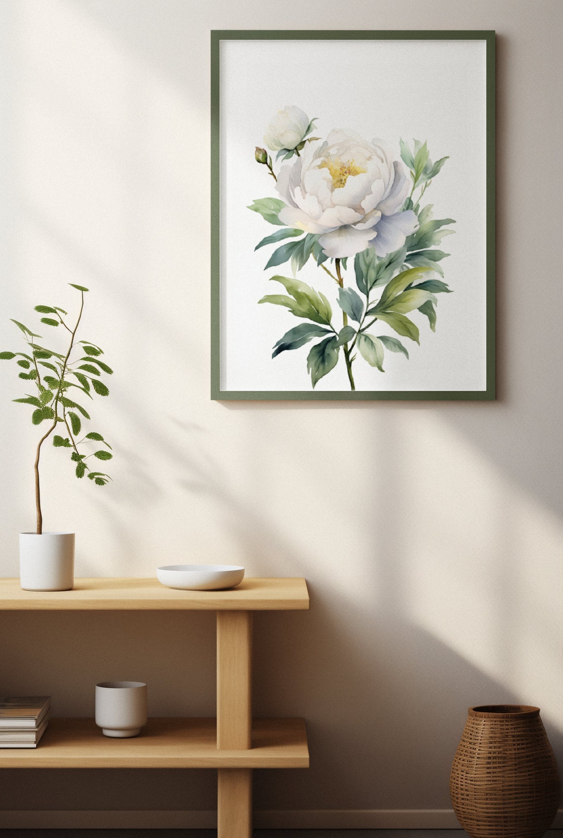 White Peony Full Bloom Elegant Watercolour Botanical Flower Poster - Image 3