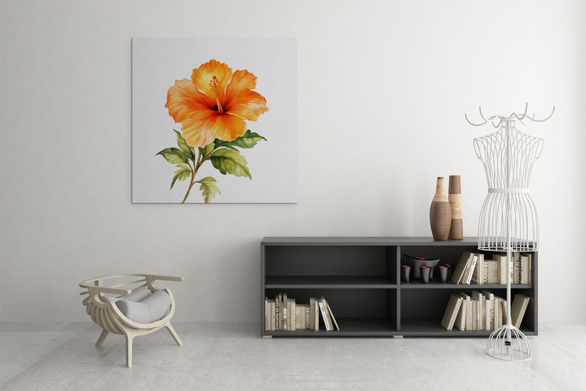 Orange Hibiscus Bloom Lush Watercolor Floral Botanical Poster - Image 9