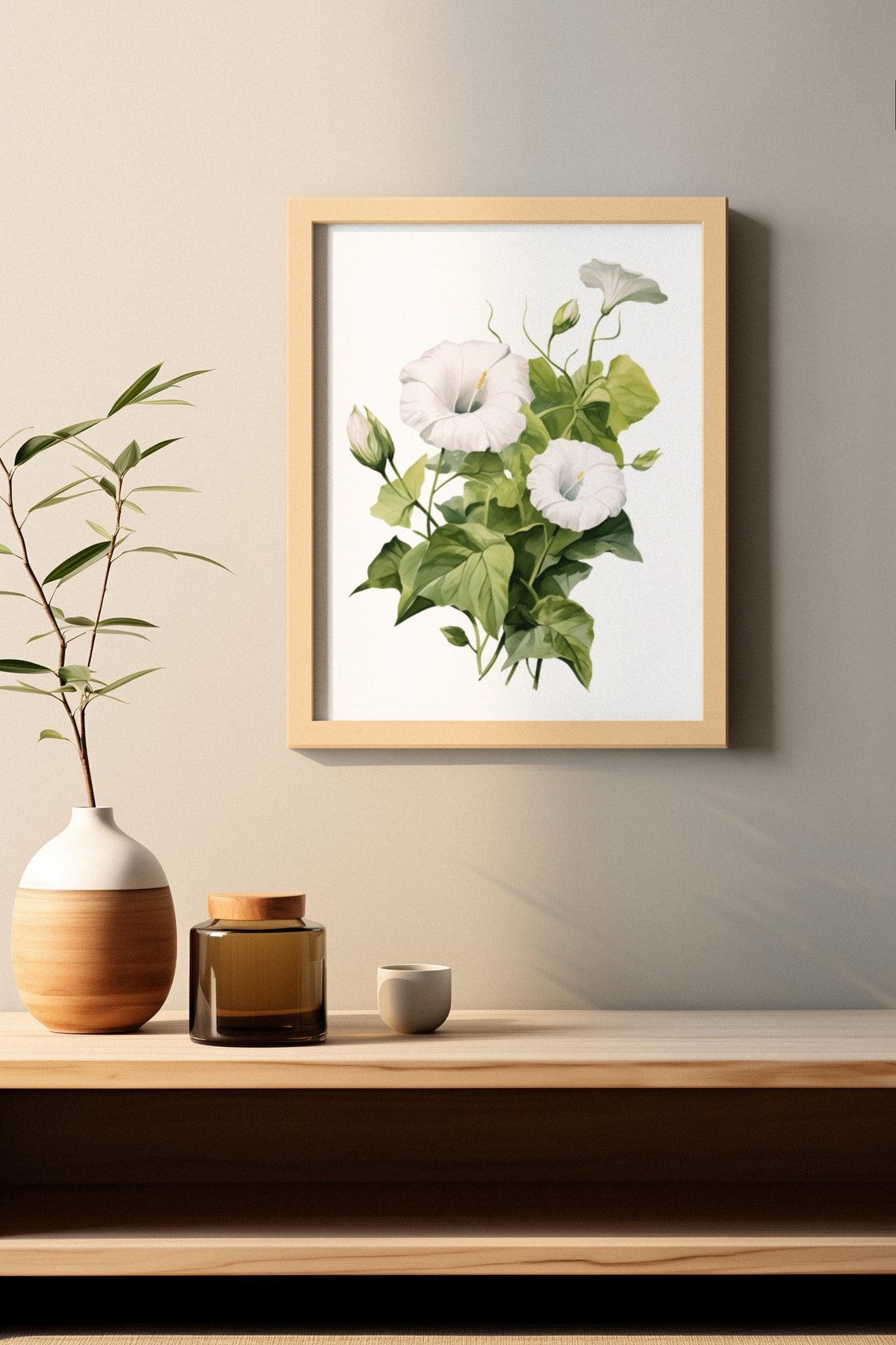 White Morning Glory Blooms Watercolour Botanical Flower Poster - Image 3