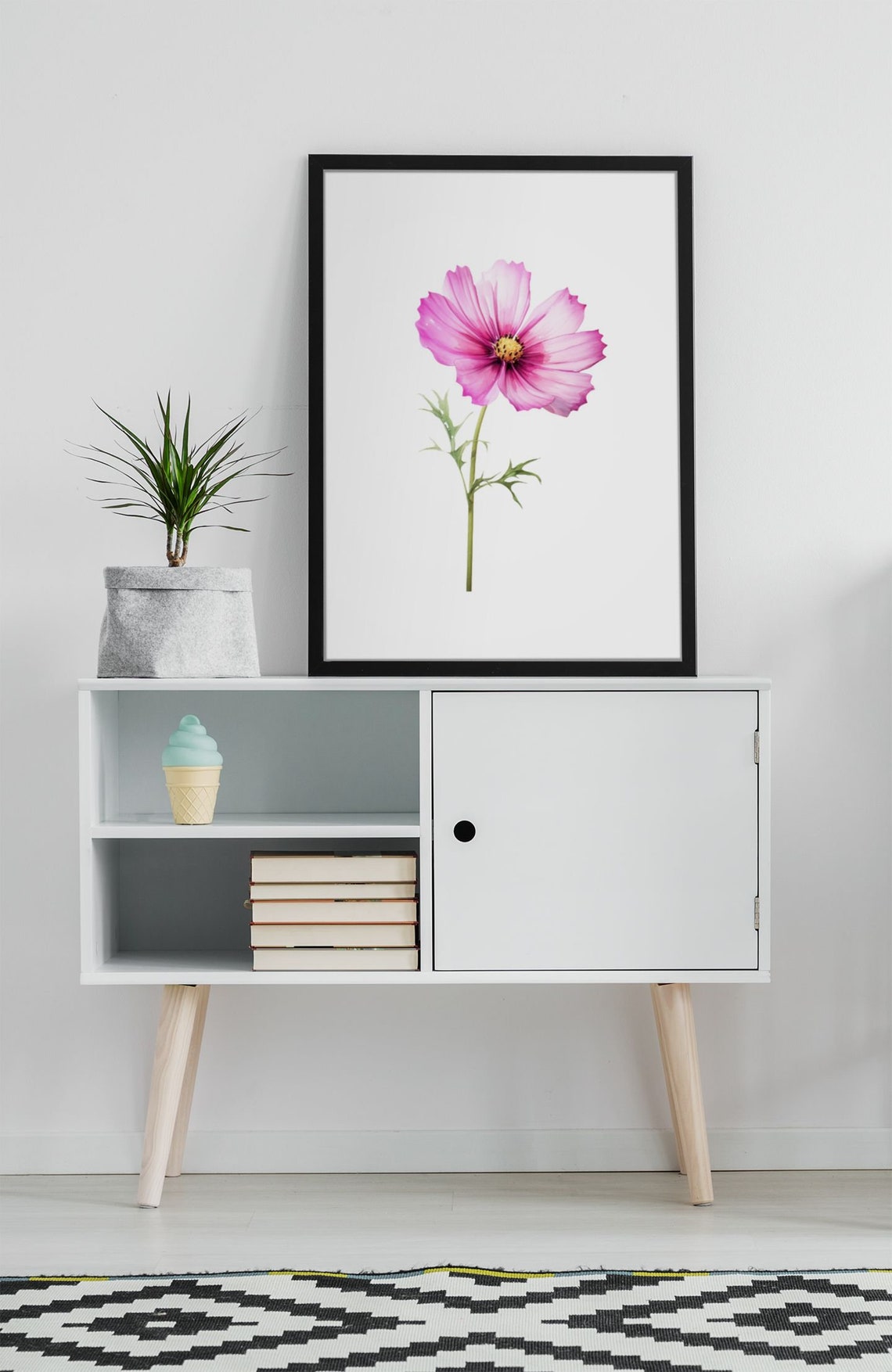 Pink Cosmos Single Bloom Watercolour Botanical Flower Poster - Image 6