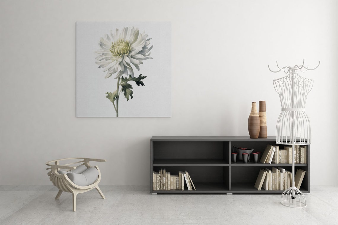 White Chrysanthemum Bloom Watercolour Botanical Flower Poster - Image 6