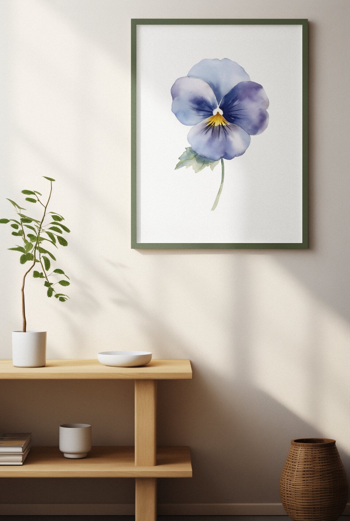 Blue Pansy Delicate Single Bloom Watercolour Botanical Flower Poster - Image 4