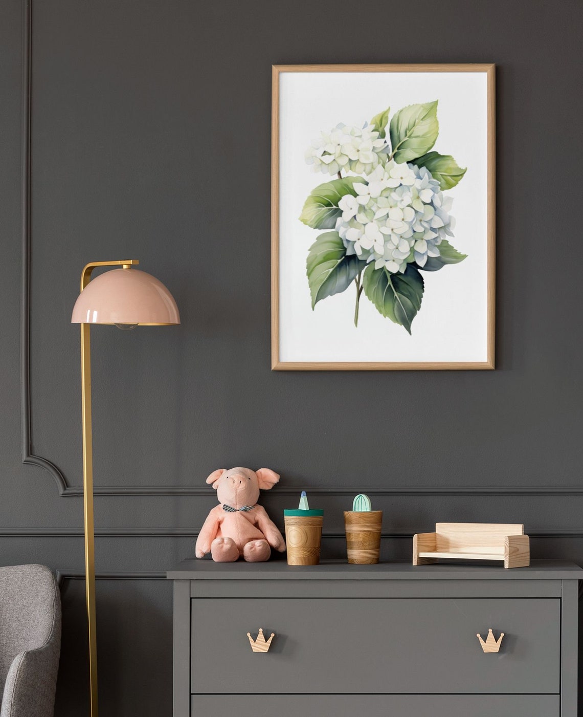 White Hydrangea Double Bloom Fresh Crisp Watercolor Art Poster - Image 7