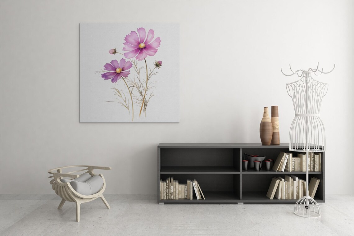Purple Cosmos Flower Blooms Watercolour Botanical Flower Poster - Image 9