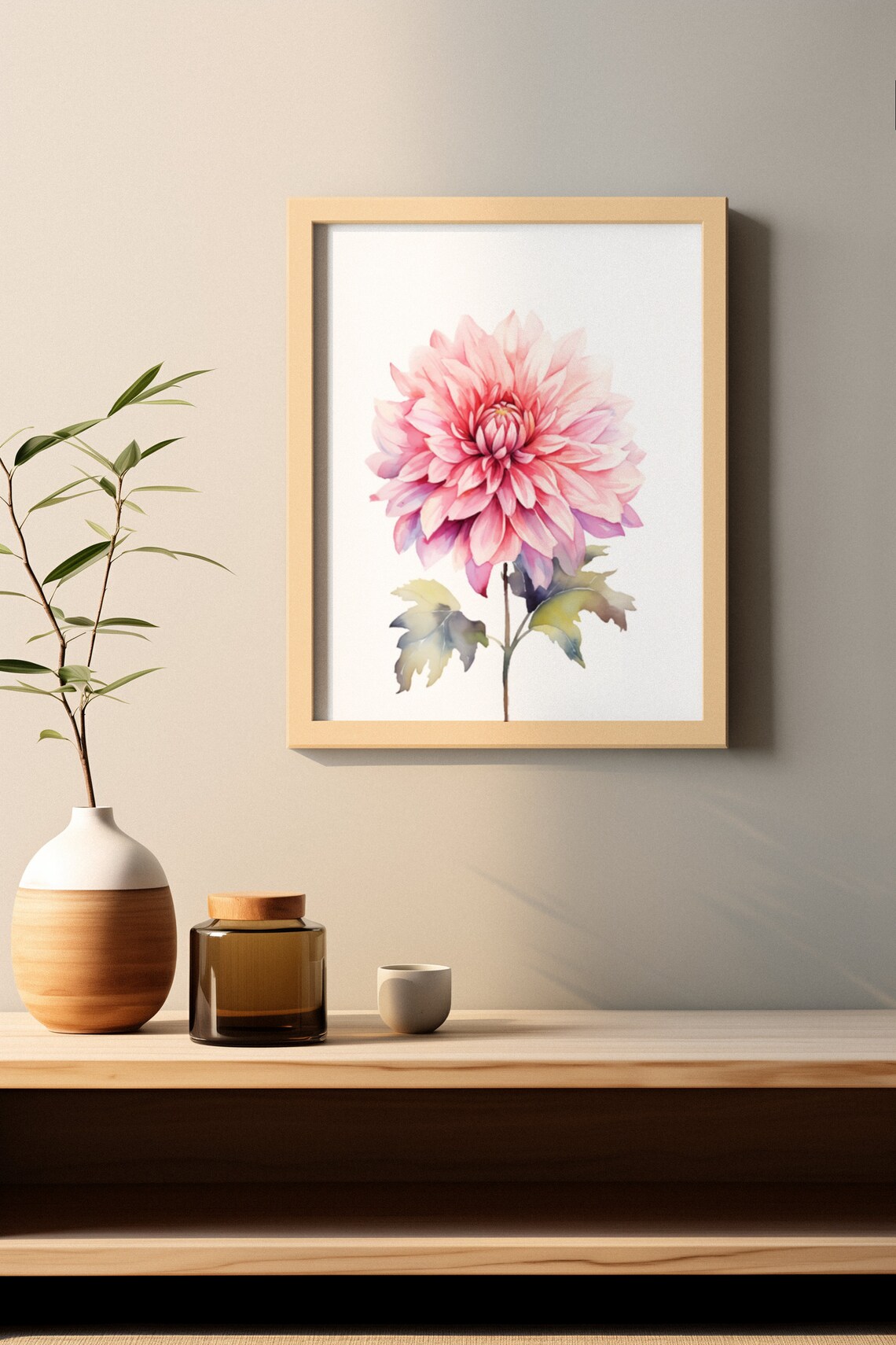 Soft Pink Dahlia Flower Delicate Watercolour Botanical Art Poster - Image 2