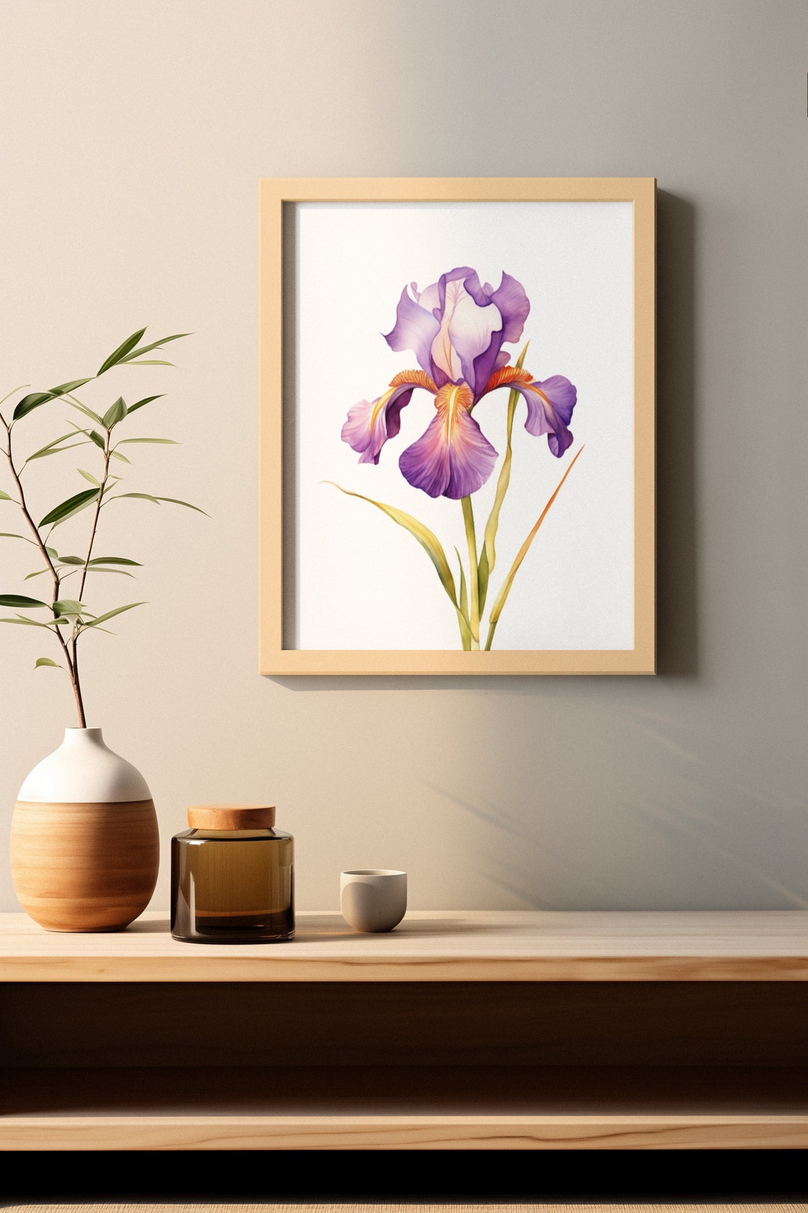 Purple Iris Single Bloom Graceful Watercolor Botanical Poster - Image 2
