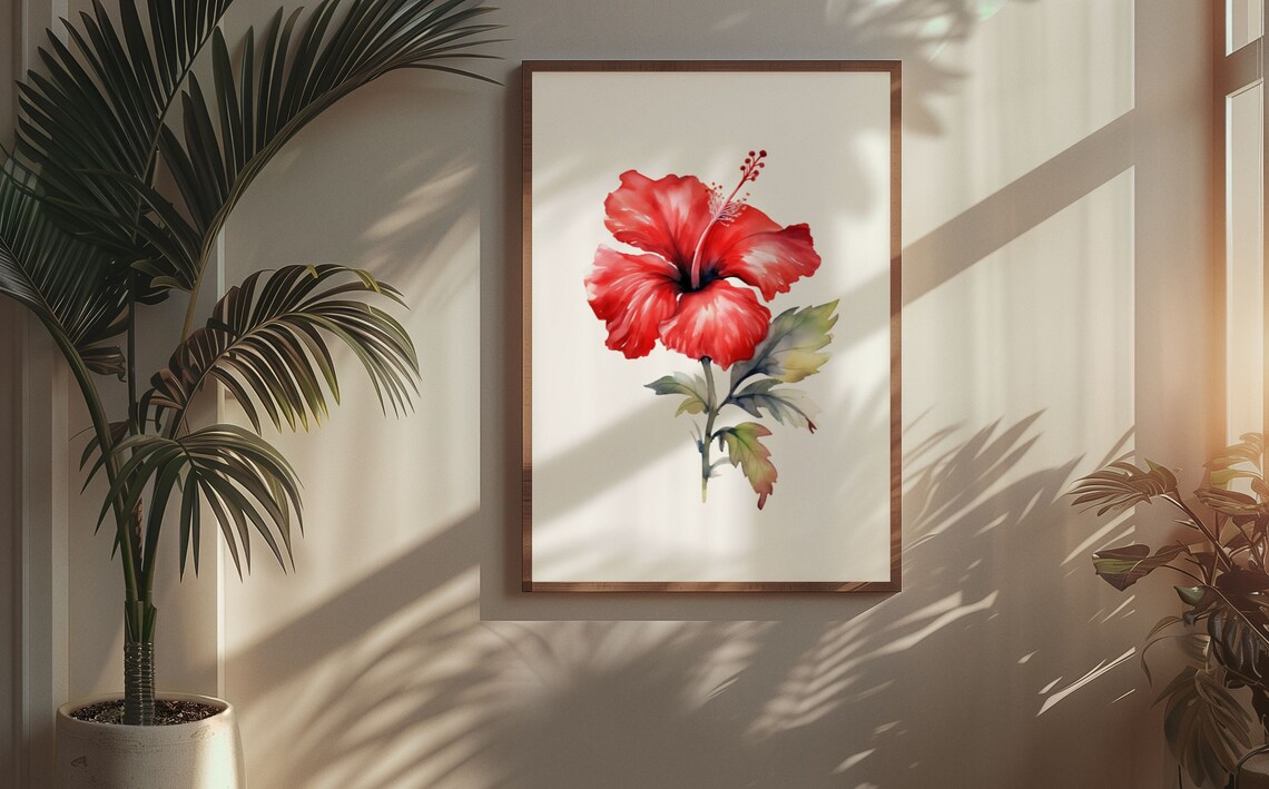 Red Hibiscus Tropical Flower Lush Scarlet Watercolor Art Poster - Image 8