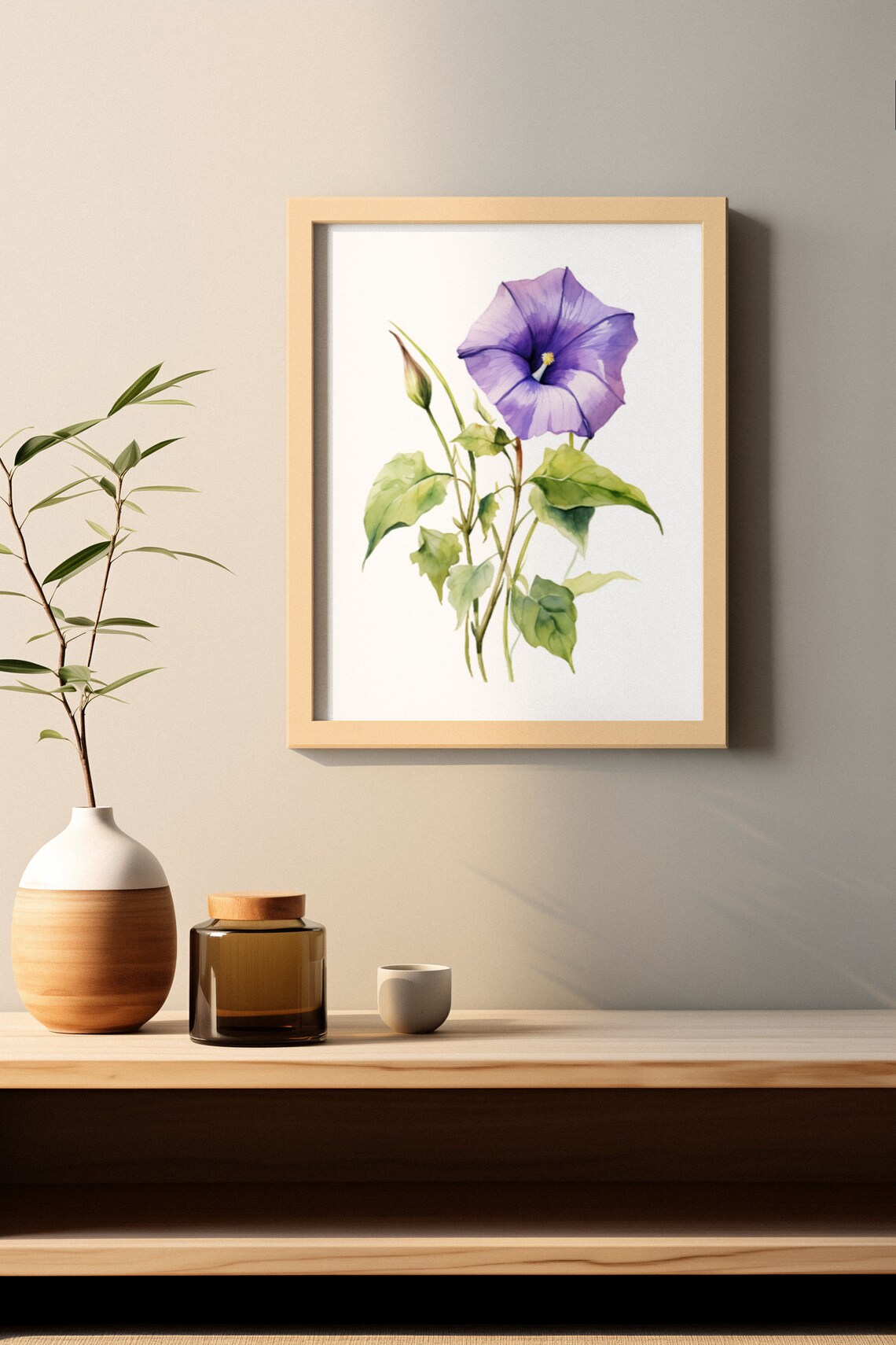 Purple Morning Glory Bloom Watercolour Botanical Flower Poster - Image 2