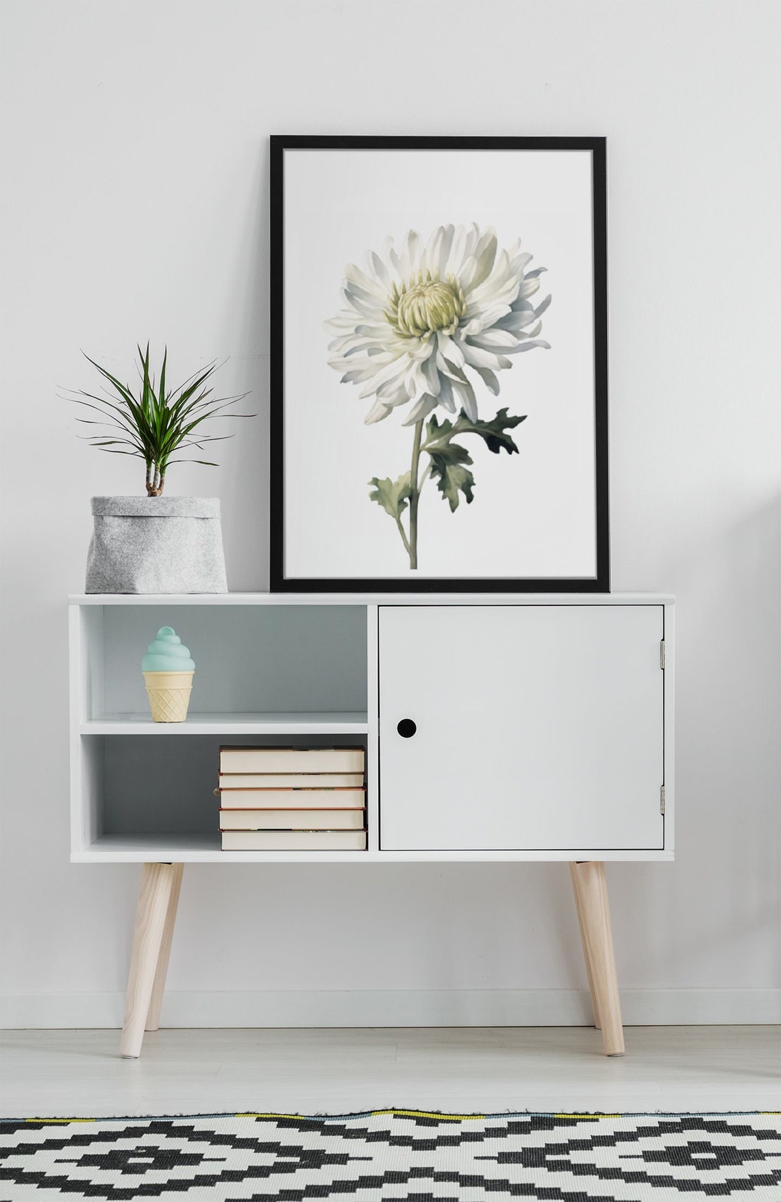 White Chrysanthemum Bloom Watercolour Botanical Flower Poster - Image 9