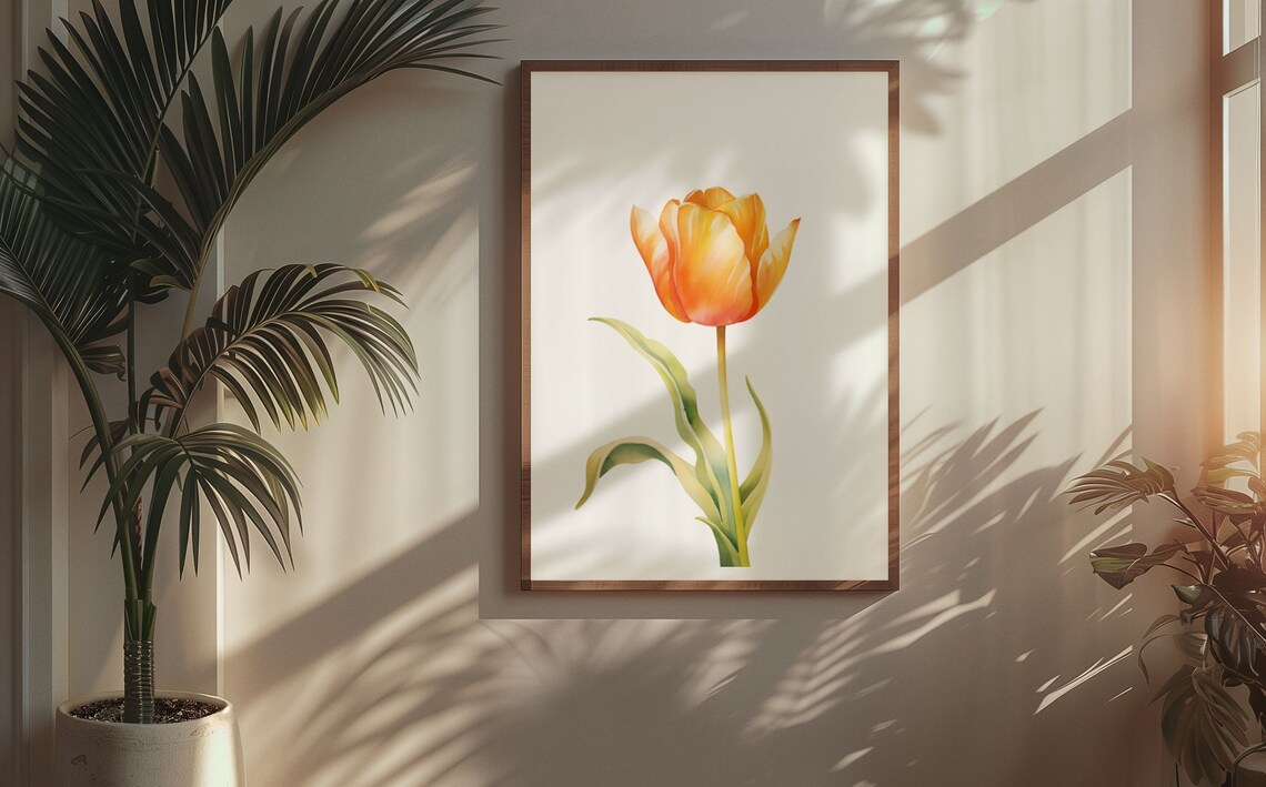 Orange Tulip Single Flower Watercolour Botanical Flower Poster - Image 5
