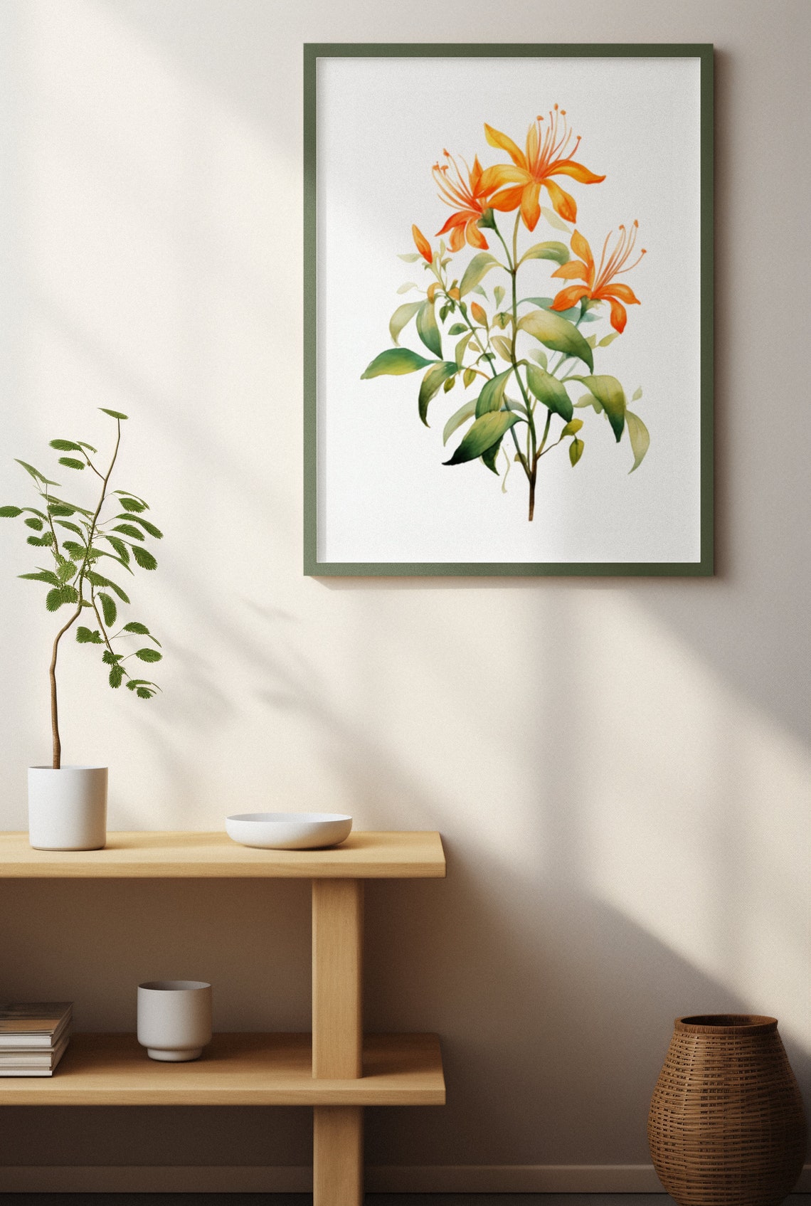Orange Honeysuckle Sprig Delicate Watercolor Floral Botanical Poster - Image 3