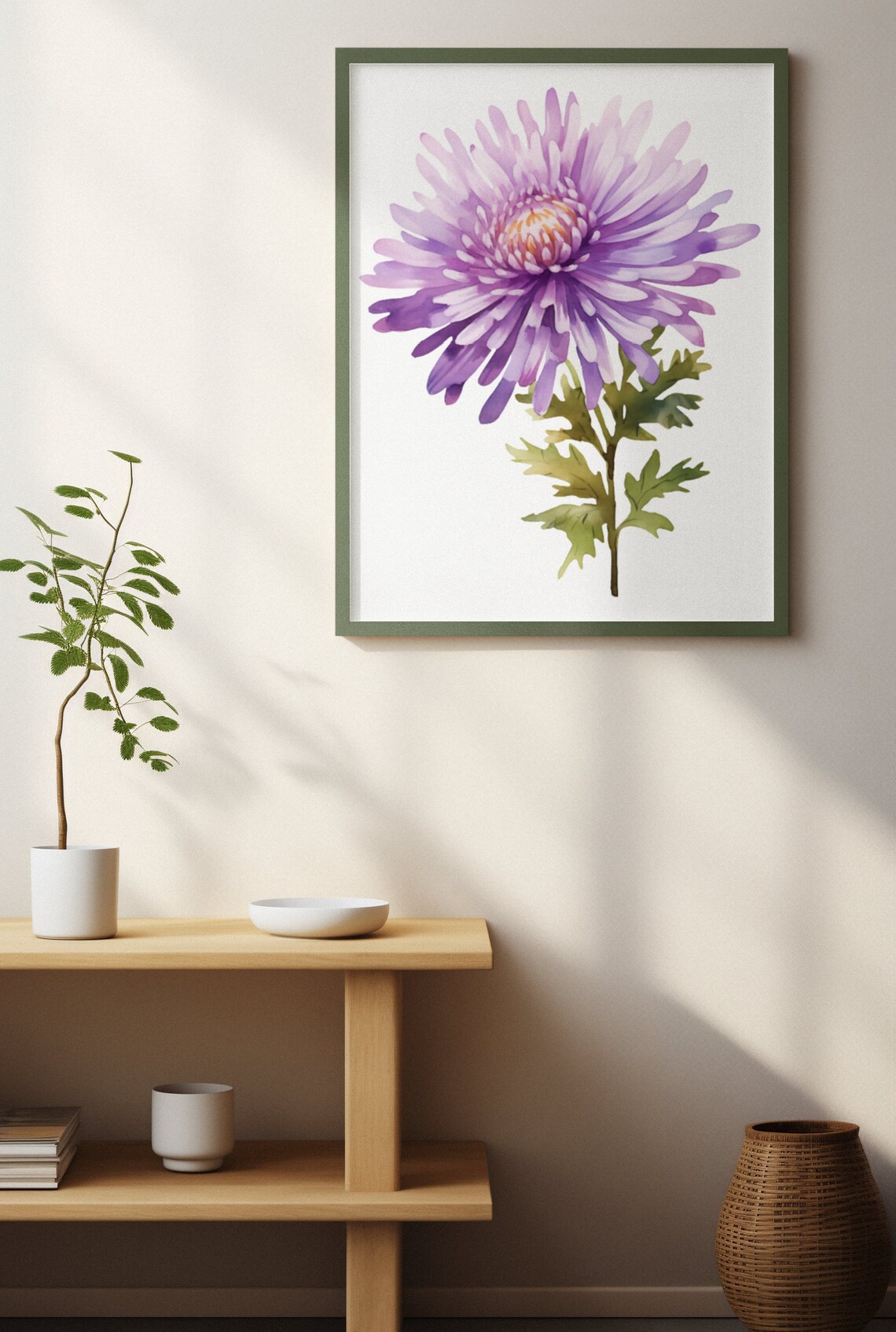Purple Aster Single Bloom Watercolour Botanical Flower Poster - Image 4