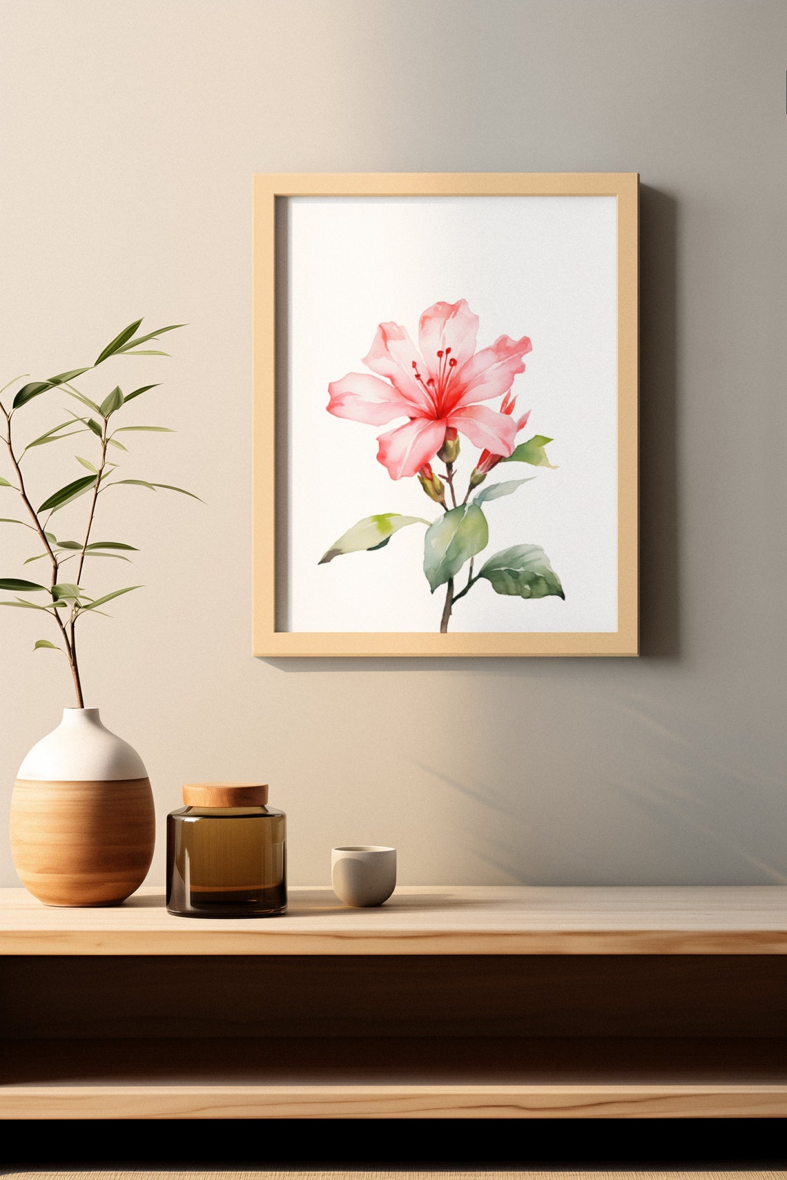 Pink Azalea Single Bloom Soft Watercolor Floral Botanical Poster - Image 3