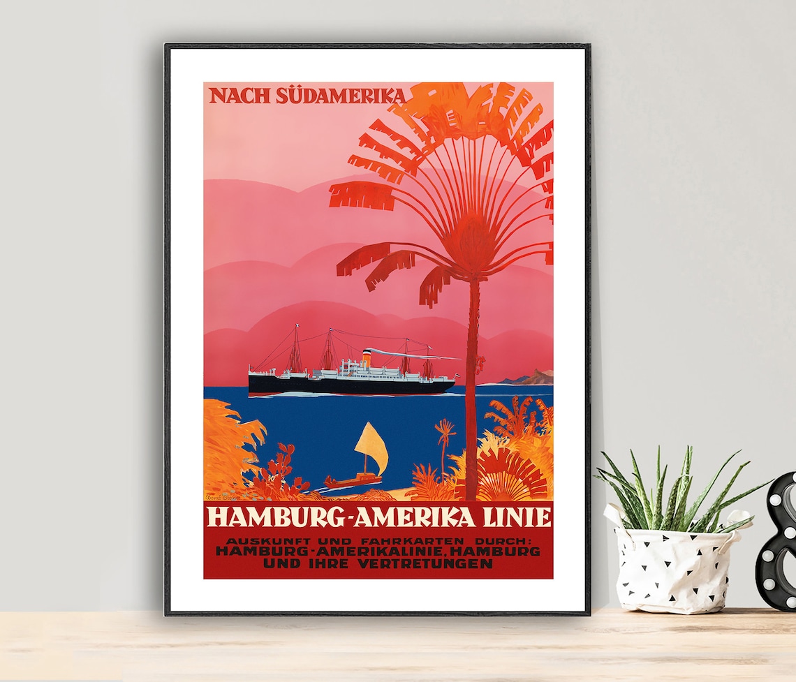 Hamburg Amerika Linie Nach Sdamerika Vintage Travel Poster