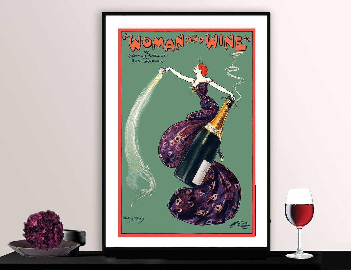 Woman and Wine Vintage Fooddrink Poster Print