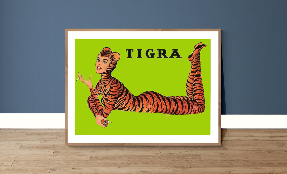 Tigra Cigarette Vintage Poster, Retro Wall Art Print