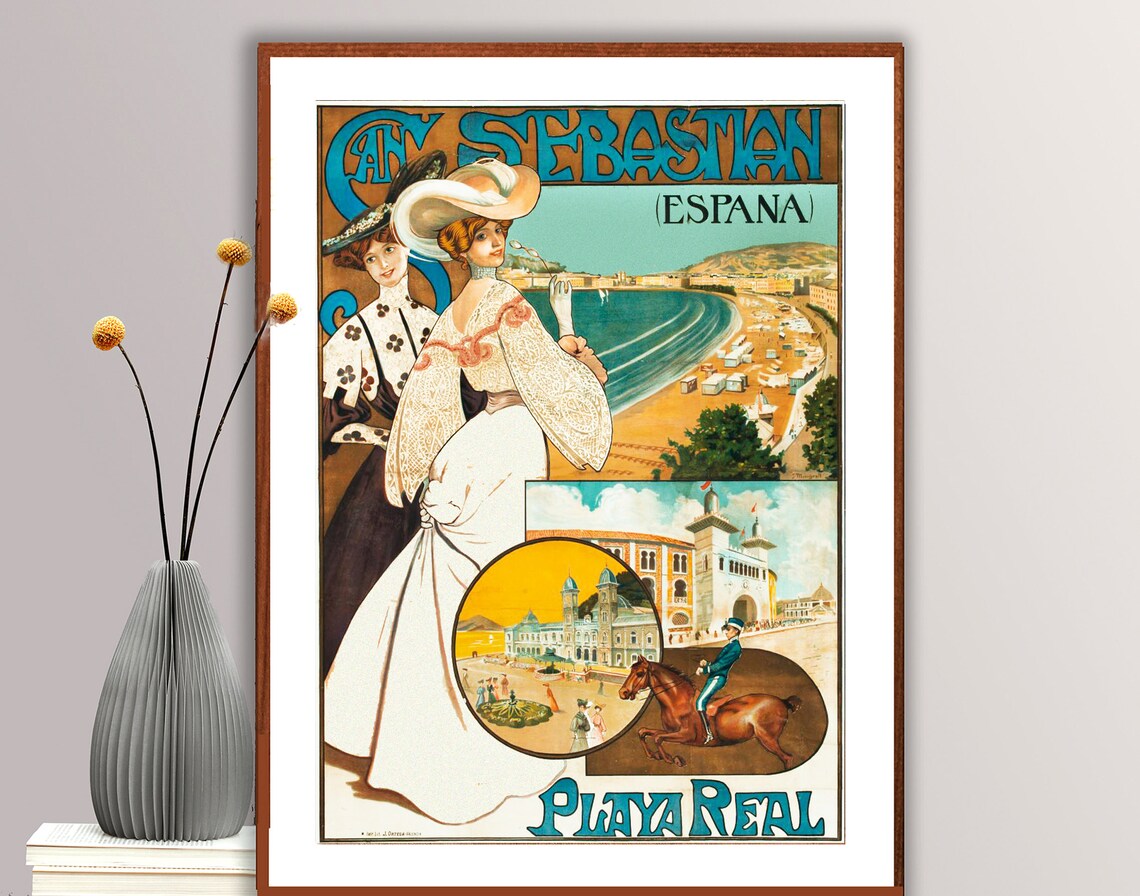 San Sebastian Playa Real Vintage Spanish Beach Travel Poster
