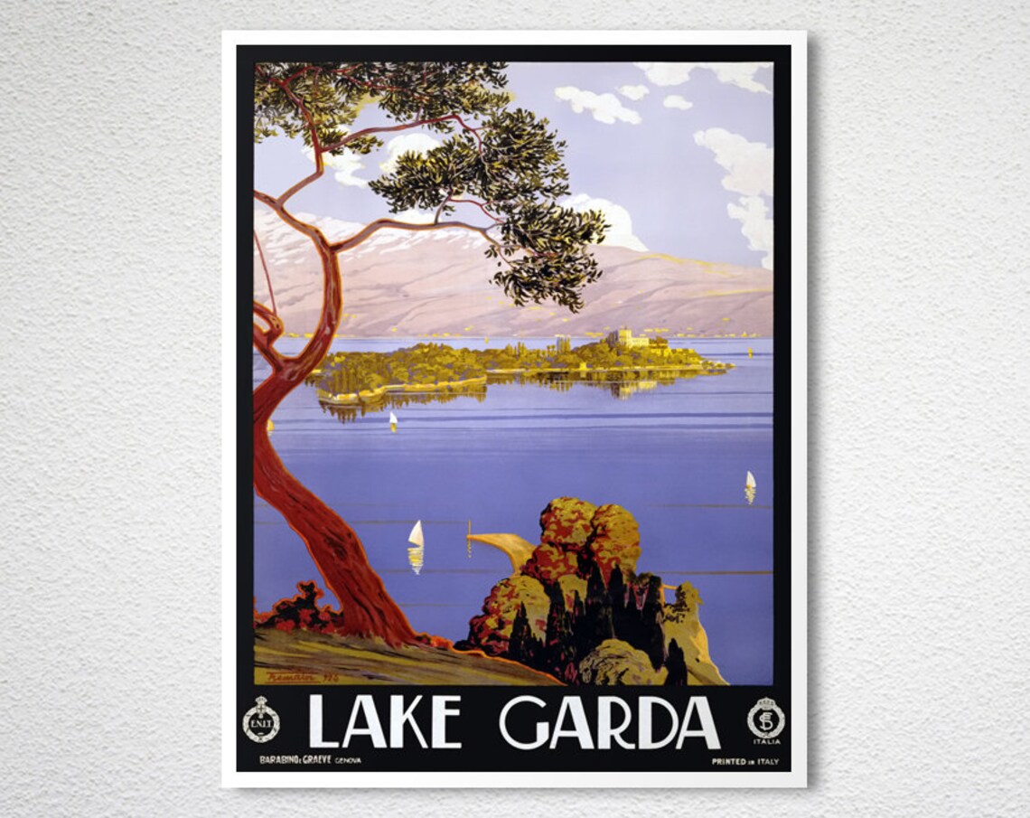Lake Garda Italy Vintage Travel Poster, Lake Landscape - Image 2