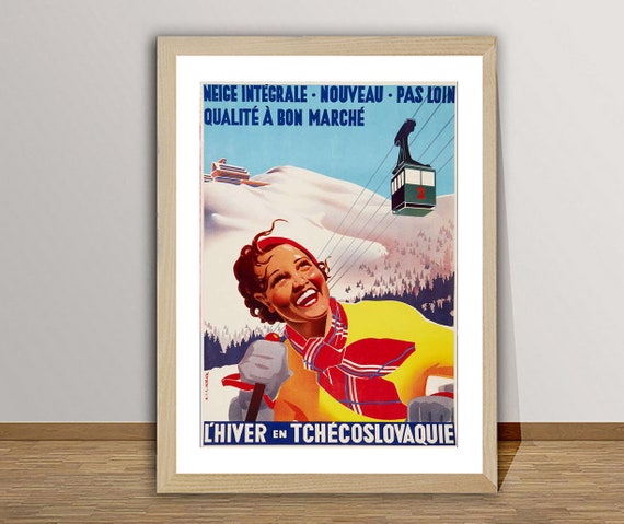 Neige Intergrale Lhiver En Tchecoslovaquie Vintage Ski Poster Retro Ski Art Gift Idea Wall Decor